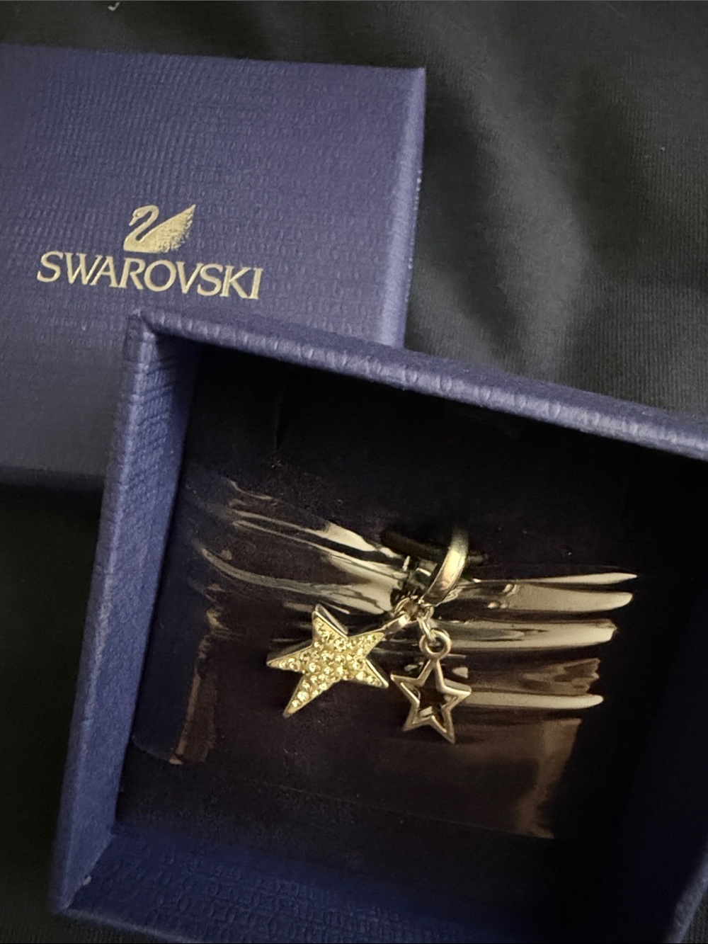NIB Swarovski Silver-Tone White Crystal Flicker Star Dangle Charm (retired)